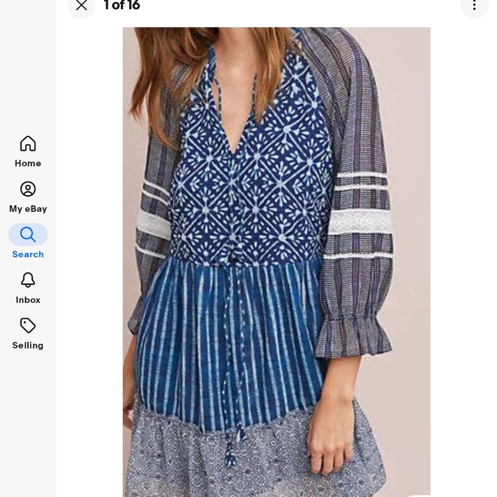 HEMANT & NANDITA Blue and White Tiered Midi Dress